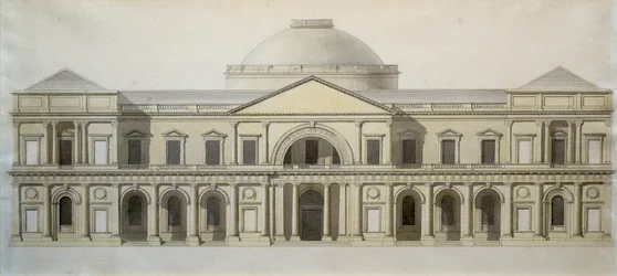 Ontwerp voor de Royal Exchange-gebouw in Dublin, ca. 1769 (pen en inkt met gekleurde was op papier)